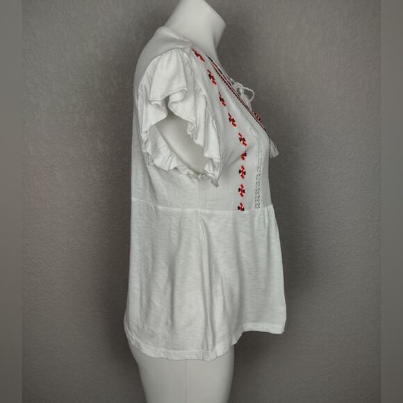 Lucky Brand White Boho Peasant Embroidered Blouse Size Small - Picture 3 of 14